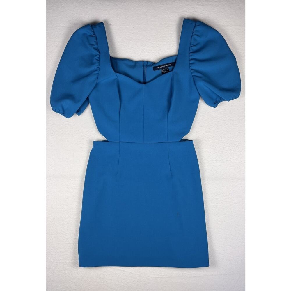 French Connection Puff Sleeve Mini Dress Blue Size 2 Square Neck
